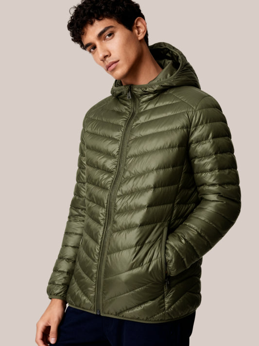 Heren gewatteerde jas groen met capuchon – Veensel