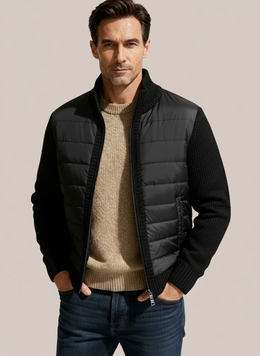 Heren fleece steppjack zwart met gebreide mouwen – Veensel collectie