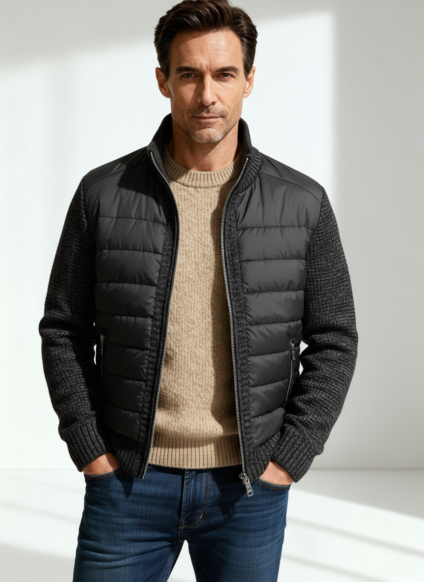 Heren fleece steppjack donkergrijs met gebreide mouwen – Veensel collectie
