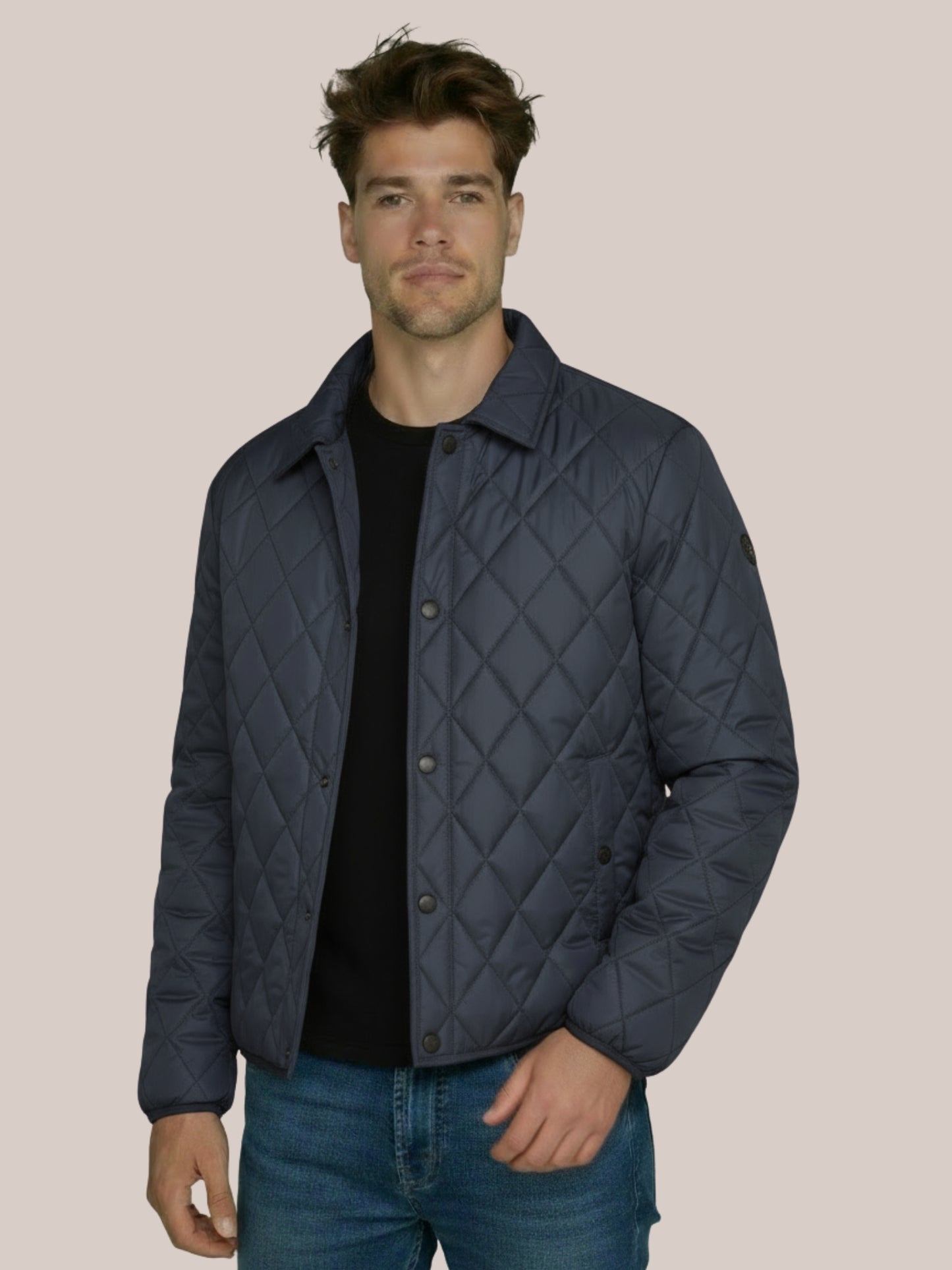 Heren gewatteerde ruitjack Marineblauw – Veensel