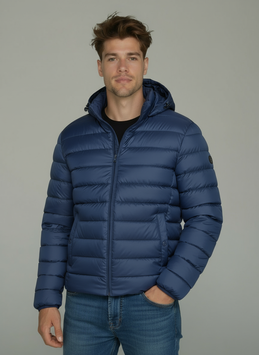 Heren donzenjas marineblauw met stehkragen – Veensel