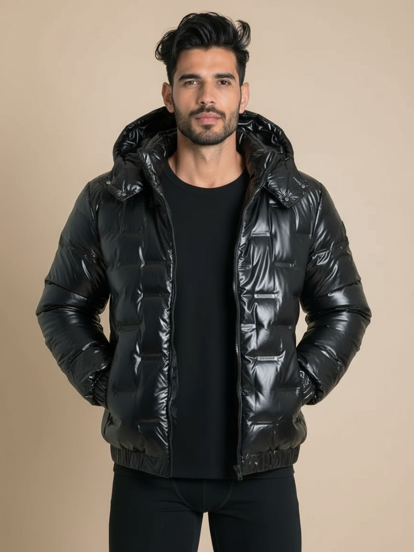 Heren Metallic Winterjas met Capuchon - Glanzend & Warm Design