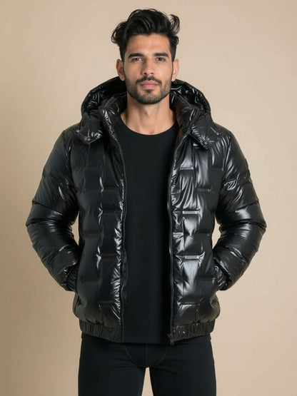 Heren Metallic Winterjas met Capuchon - Glanzend & Warm Design