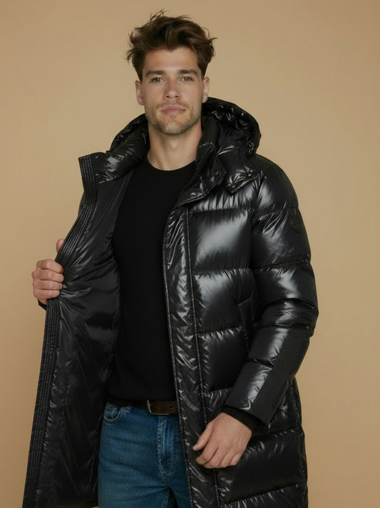 Lange Donzen Winterjas met Kap in premium Design