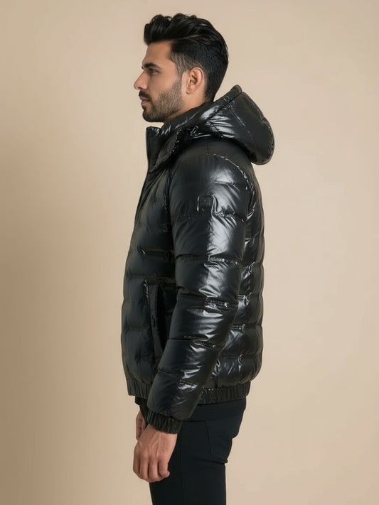 Heren Metallic Winterjas met Capuchon - Glanzend & Warm Design