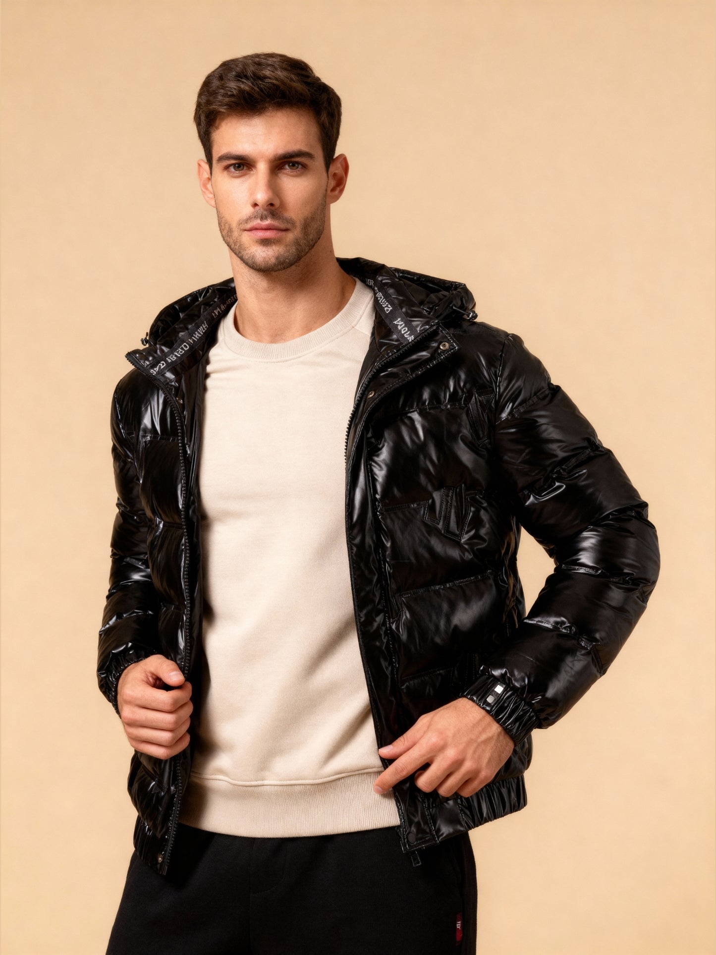 Heren glanzende winterjas zwart – Veensel