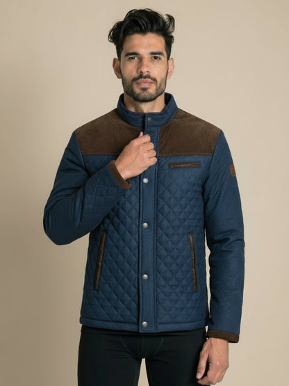 Heren gewatteerde jas met tweekleurig design en opstaande kraag – stijlvolle winterjas met comfortabele pasvorm.