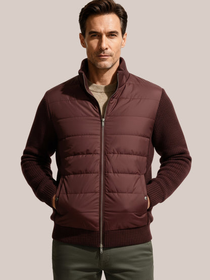 Heren fleece steppjack wijnrood met gebreide mouwen – Veensel collectie