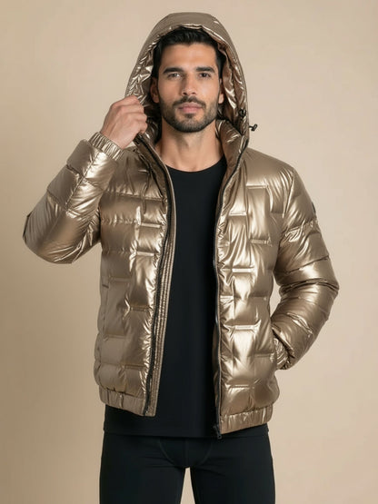 Heren Metallic Winterjas met Capuchon - Glanzend & Warm Design