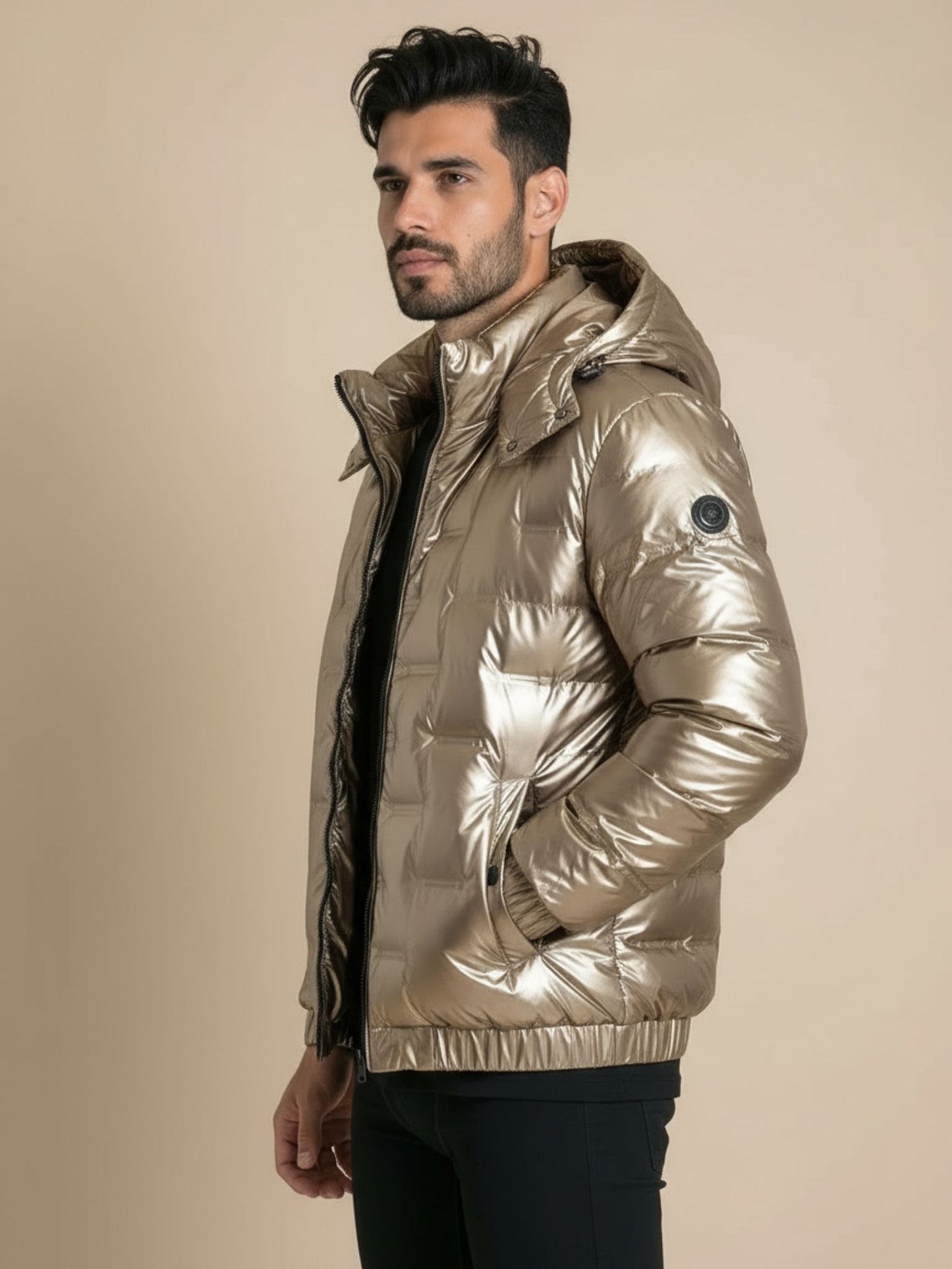 Heren Metallic Winterjas met Capuchon - Glanzend & Warm Design