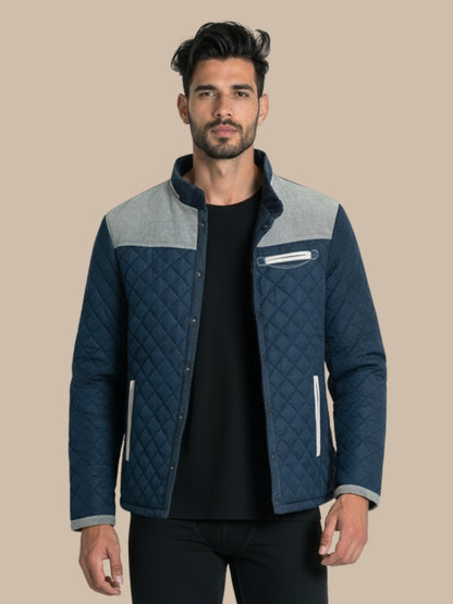 Heren gewatteerde jas met tweekleurig design en opstaande kraag – stijlvolle winterjas met comfortabele pasvorm.