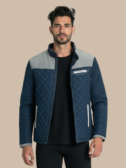 Heren gewatteerde jas met tweekleurig design en opstaande kraag – stijlvolle winterjas met comfortabele pasvorm.