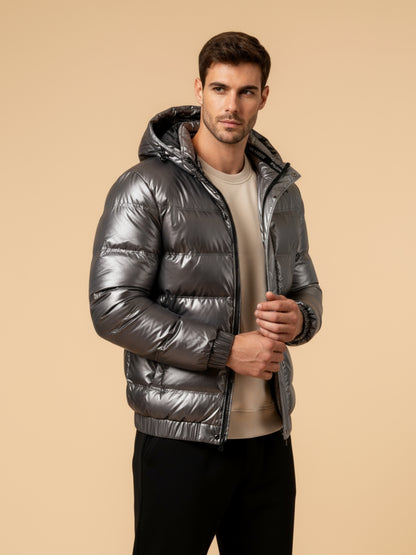 Heren glanzende winterjas grijs – Veensel