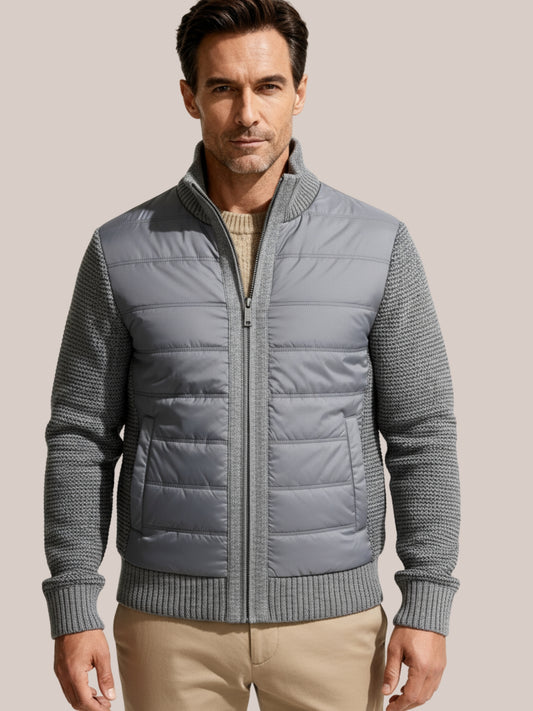Heren fleece steppjack lichtgrijs met gebreide mouwen – Veensel collectie