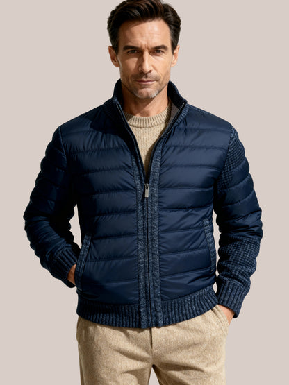 Heren fleece steppjack navy met gebreide mouwen – Veensel collectie