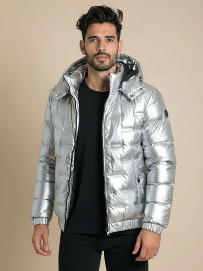 Heren Metallic Winterjas met Capuchon - Glanzend & Warm Design