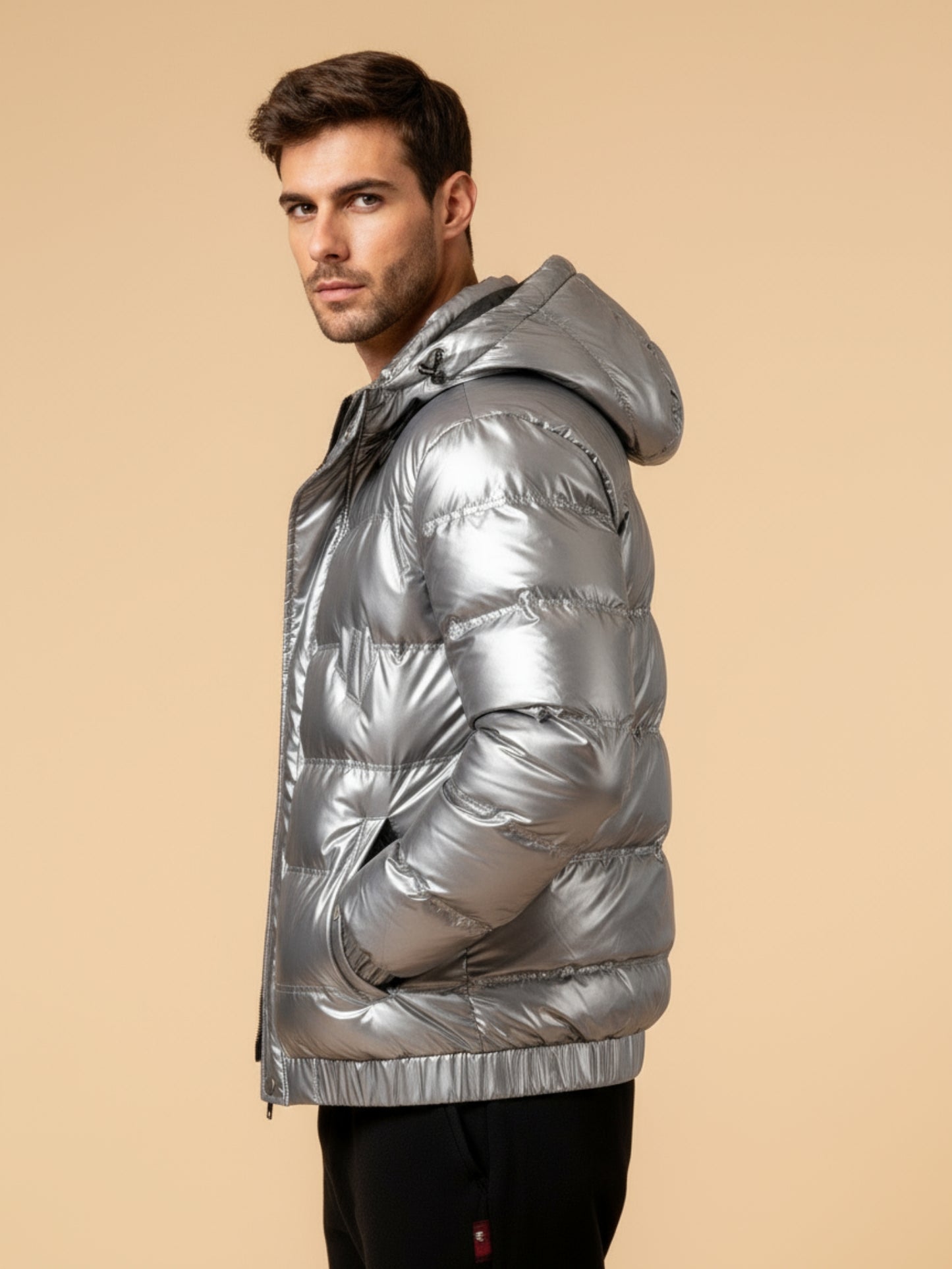 Glanzende Winterjas met Kap warm en modern